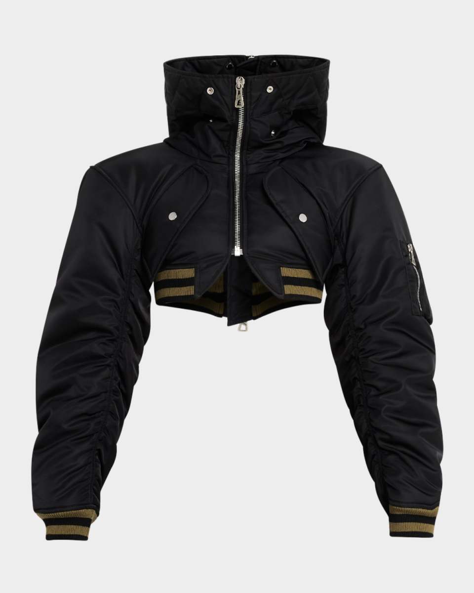 Nylon Cropped Padded Bomber